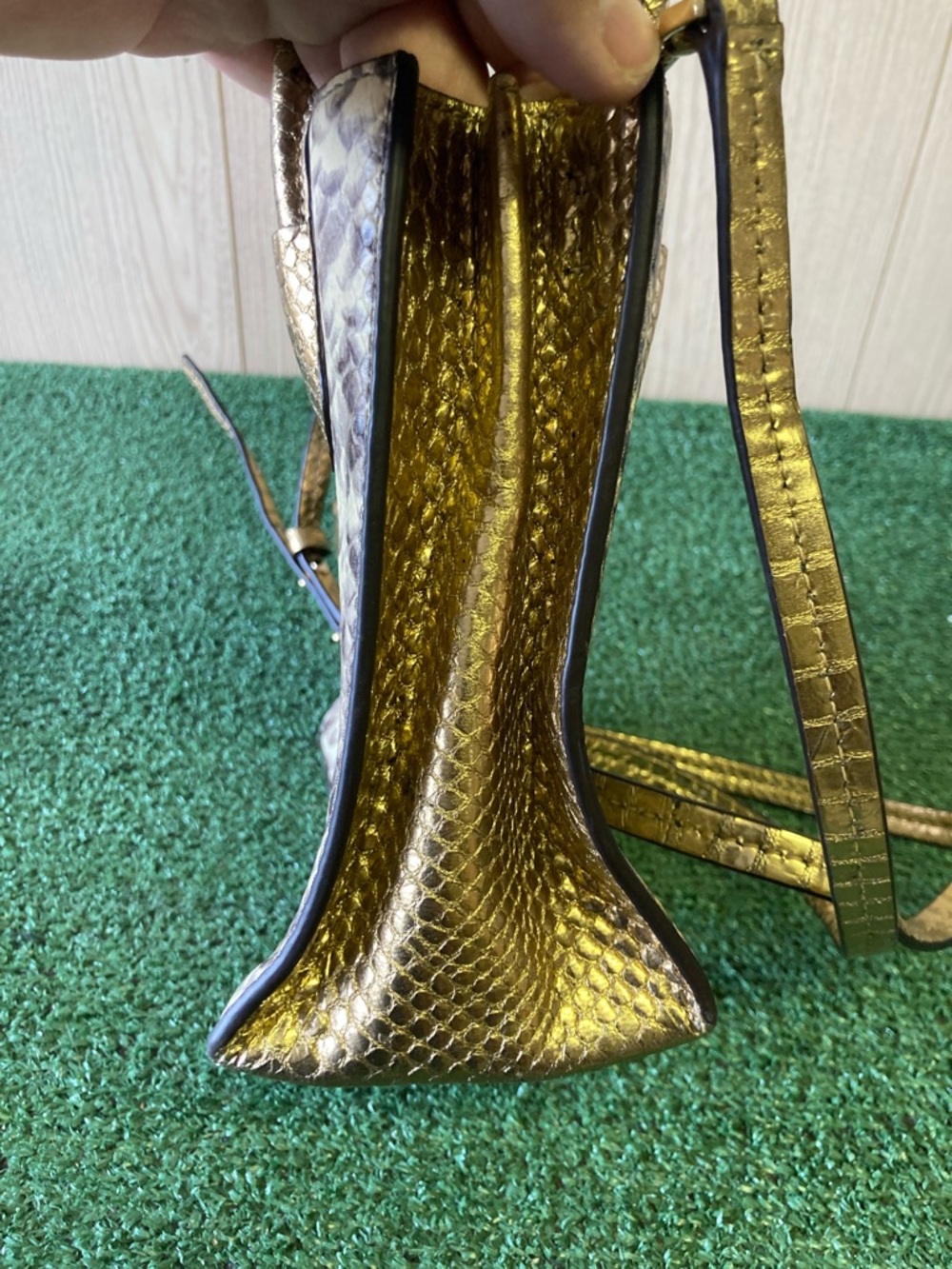 Michael Kors Gold and Brown Snakeskin-Print Satchel (OKPM-04-058) - Picture 7 of 11